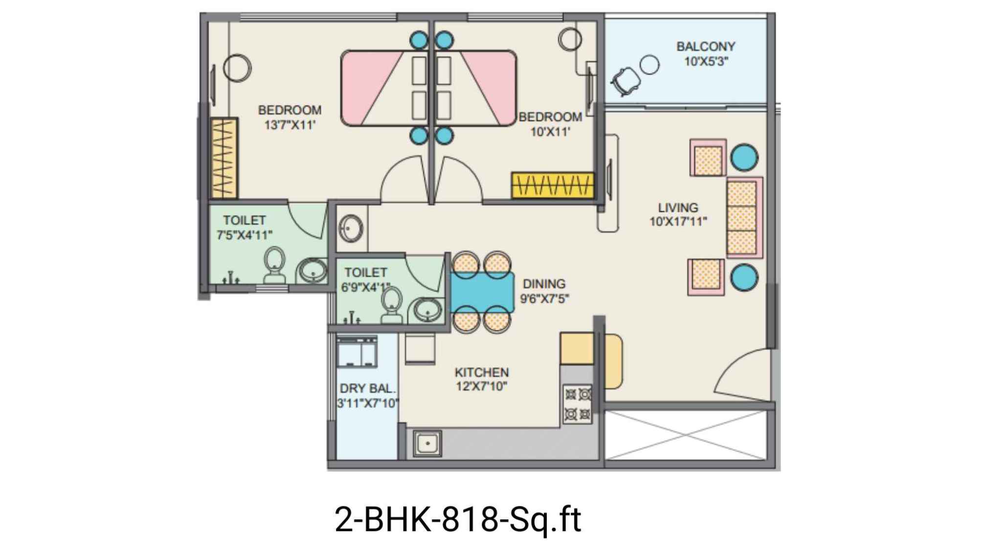 Vishal-Eastern-Front-Floor-Plan-2-BHK-818-Sq.ft